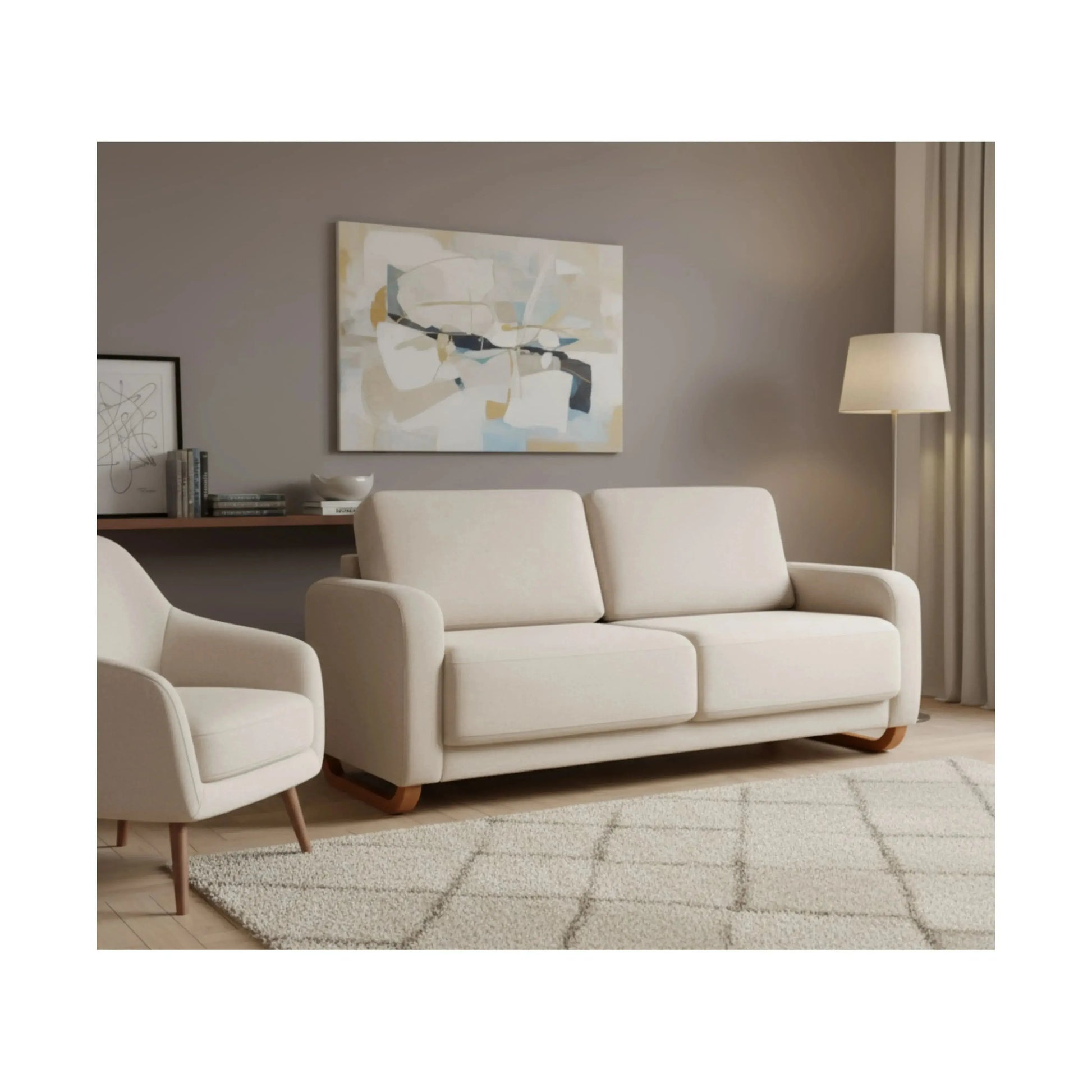 Sofá Living Vancouver – sofá em linho com estrutura em madeira e design contemporâneo