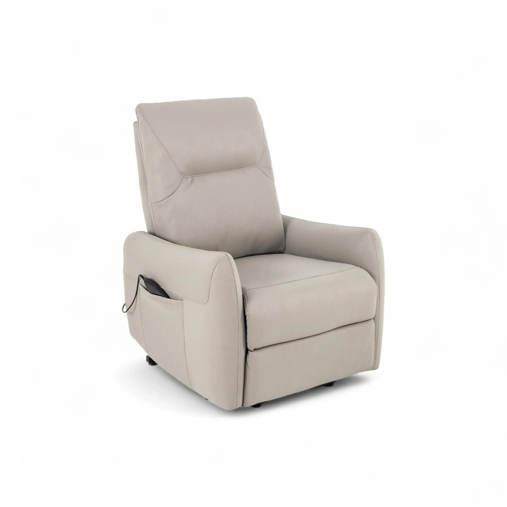Poltrona Elétrica Viena em courino bege claro com design acolhedor e sistema lifting