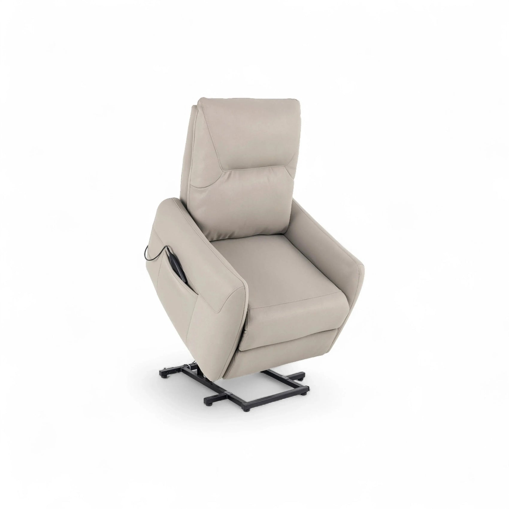 Poltrona Elétrica Viena em courino bege claro com design acolhedor e sistema lifting
