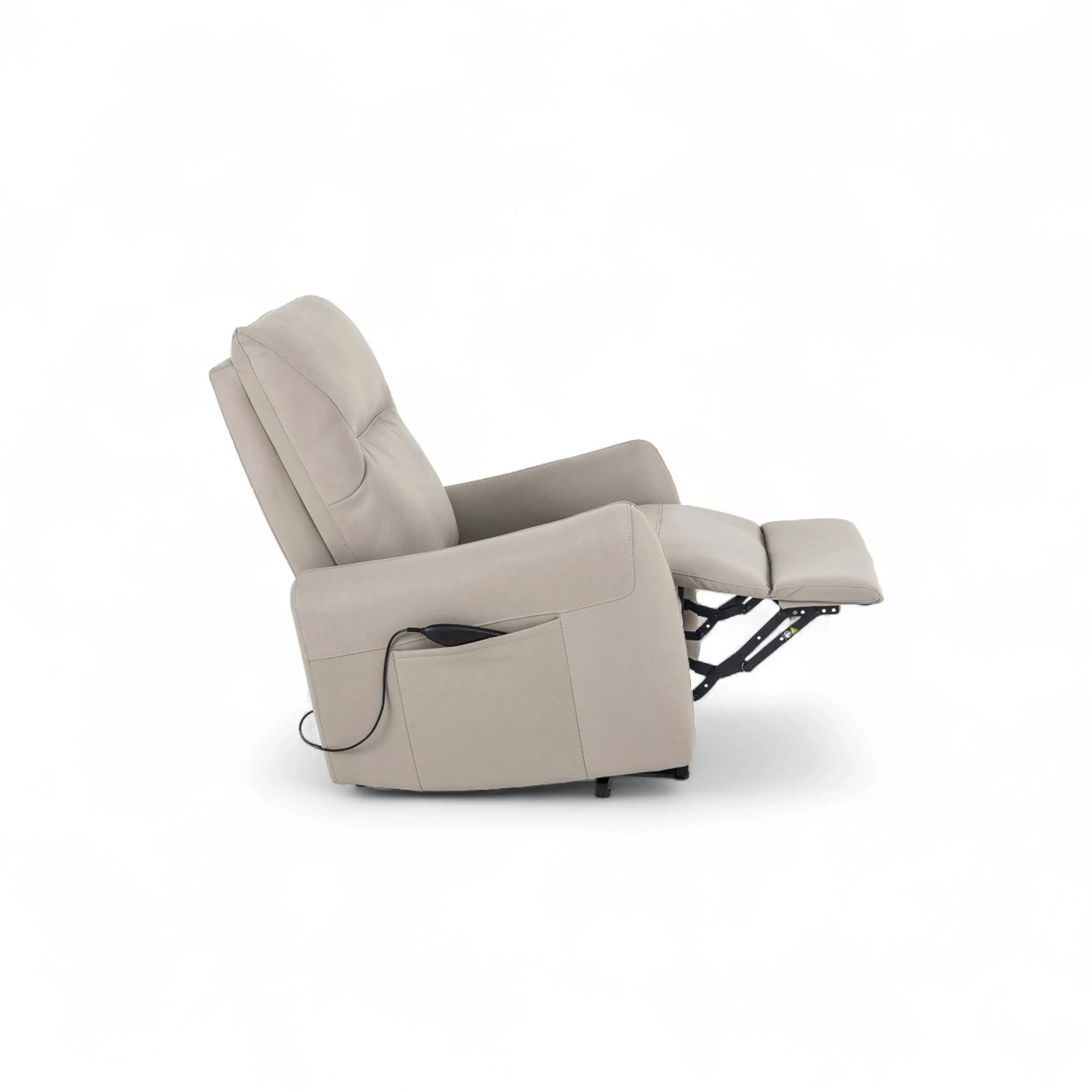 Poltrona Elétrica Viena em courino bege claro com design acolhedor e sistema lifting