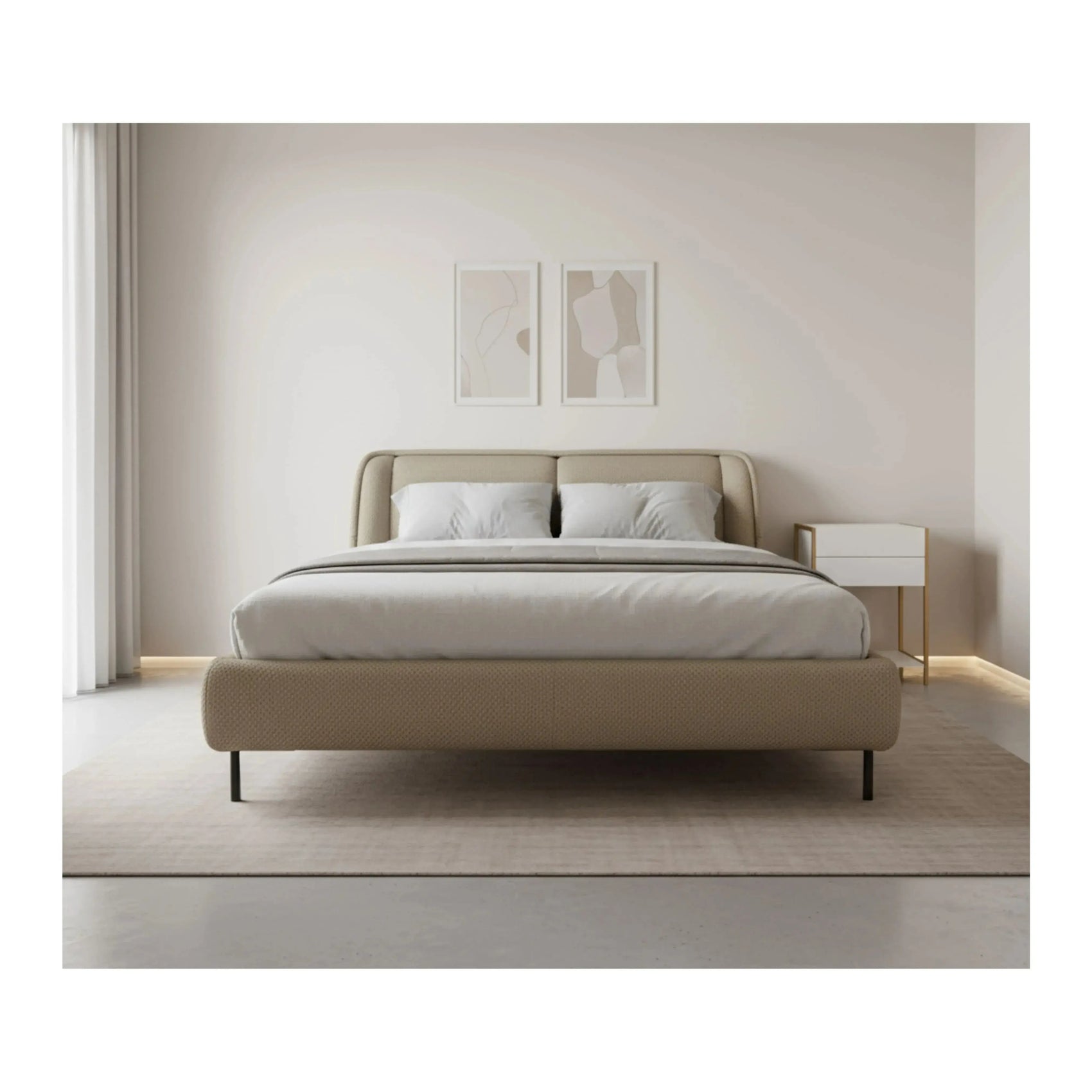 Cama Vila – cama estofada minimalista e aconchegante em eucalipto de reflorestamento