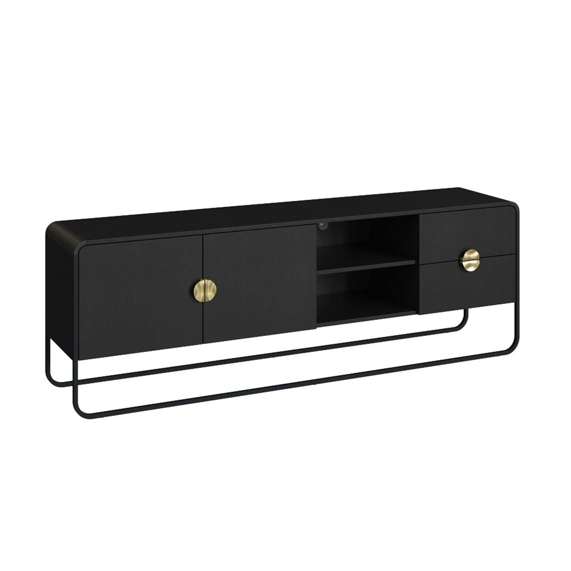 Rack Dalia 180cm 2 Portas e 2 Gavetas acabamento Nero/Preto com pés metálicos