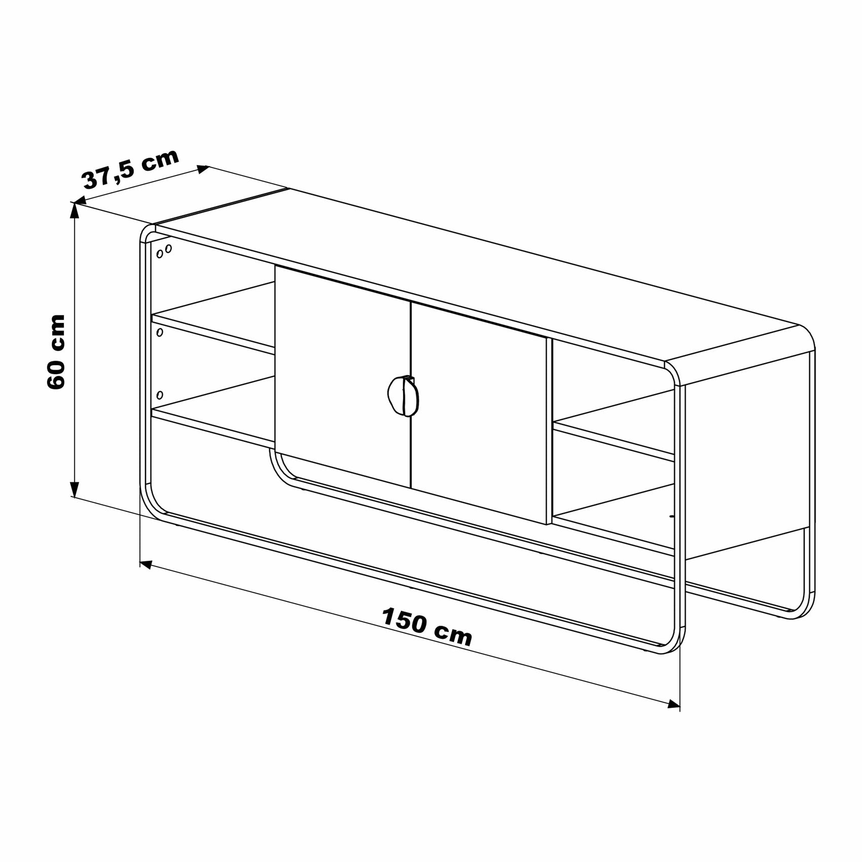 Rack Dalia 150cm 2 Portas acabamento Nero/Preto com pés metálicos e design orgânico