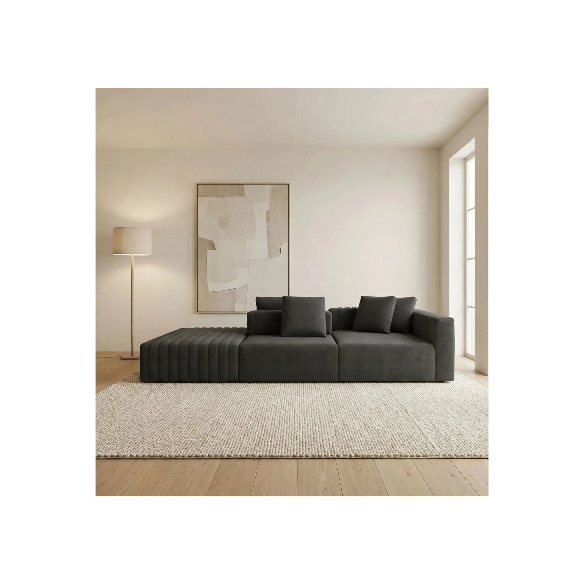 Sofá Yuno Noa Living – sofá com braços curvos, design orgânico e puff integrado