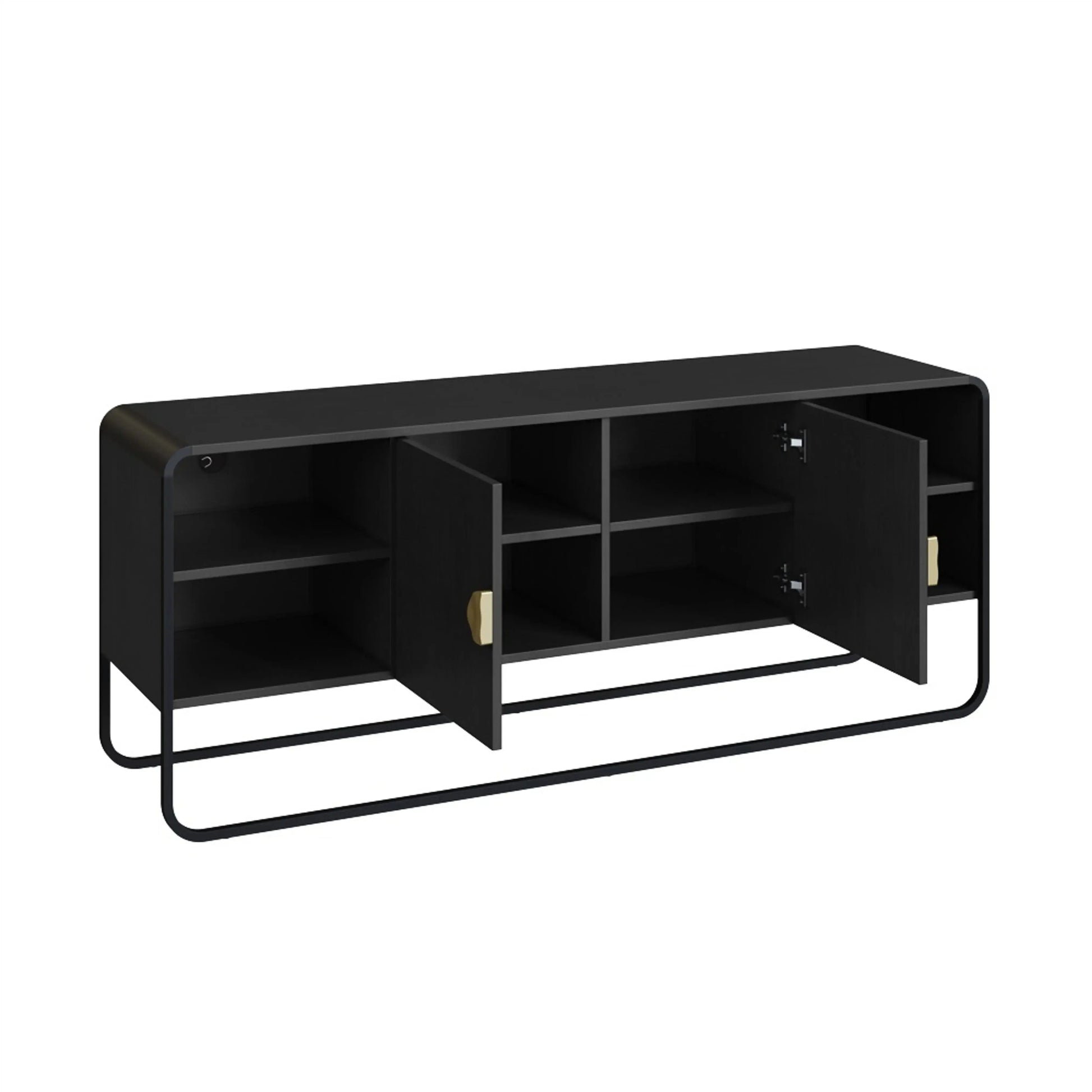 Rack Dalia 150cm 2 Portas acabamento Nero/Preto com pés metálicos e design orgânico